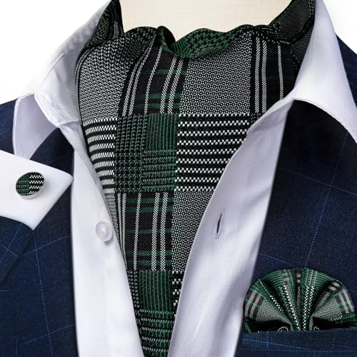 Image of DiBanGu Silk Woven Ascot Cravat with Pocket Square Set for Men | Paisley Ascot,Wrinkle-Resistant,Silky Smooth,Easy to Match,Cufflinks,Tie Ring,Wedding,Ceremonies,Party Occasions,Banquet