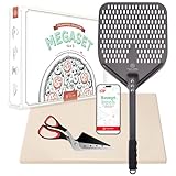 Set Pizza Lover con pietre per pizza premium per forno e grill – 4 in 1 – con forbici per pizza + pala forata + pietra per pizza fino a 800 °C in cordierite e ricettario