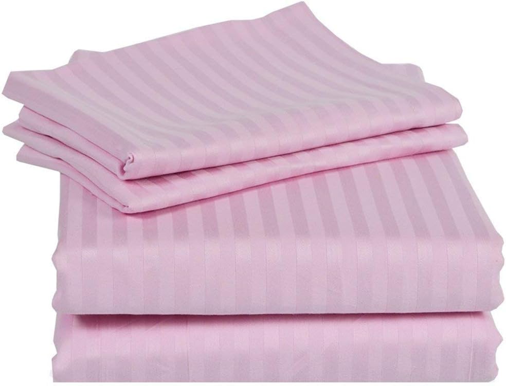 SRP Linen800 TC 100% Egyptian Cotton with Extra 21" Large Deep Sheet Set Stripe Pattern 800 Thread's (Queen, Light Pink)