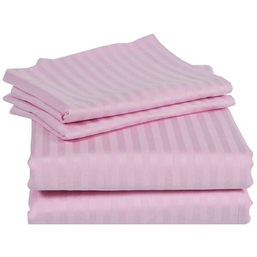 SRP Linen800 TC 100% Egyptian Cotton with Extra 21" Large Deep Sheet Set Stripe Pattern 800 Thread's (Queen, Light Pink)