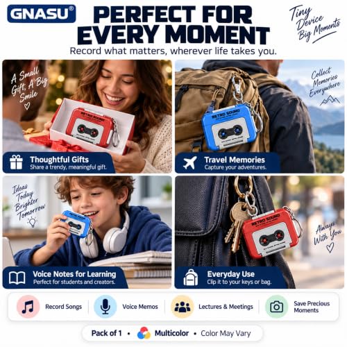 GNASU Mini Retro Cassette Recorder Keychain - Image 5