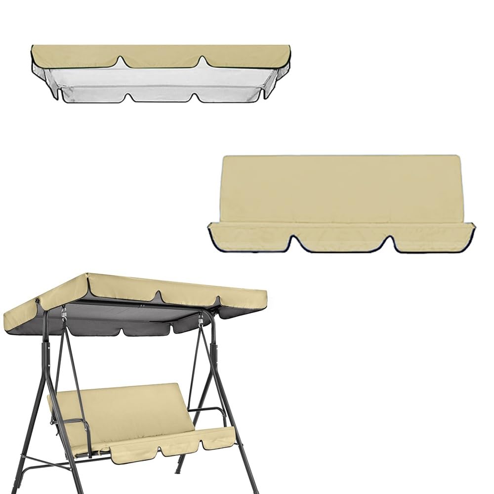 SMCMGECEUZ Universal Swing Canopy Replacement Cover Set Porch Swing Canopy 2 3 Seat Replacement Canopy And Swing Cushion Cover 210D Oxford Fabric(Beige,249x185cm(98x73in))