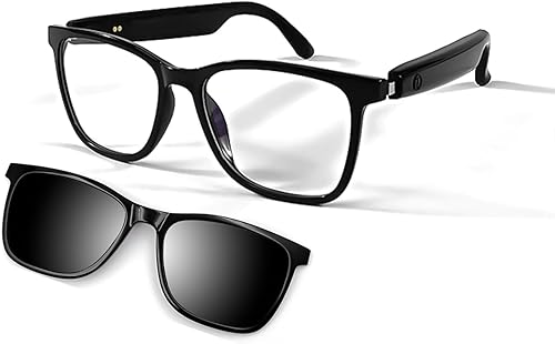 Gafas inteligentes para hombres, gafas de sol Bluetooth transparentes para mujeres con lentes magnéticas UV400 polarizadas anti-luz azul, Bluetooth