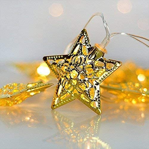 JENICO WORLDSmall Golden Metal Star String Light 16 LED String Light Plug-in Mode Rice Fairy Lights for Home Decoration, Diwali, Indoor, Party (Warm White) (16 Led 4 Meter Star String Lights)