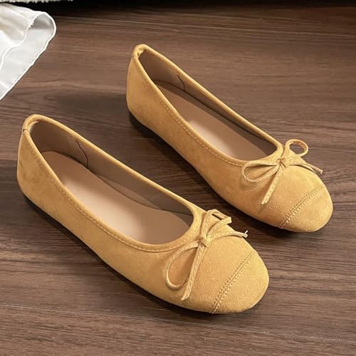 JiangWei Shu Women's Soft Round Toe Ballet Flats Comfortable Elegant Bow Flats Shoes2