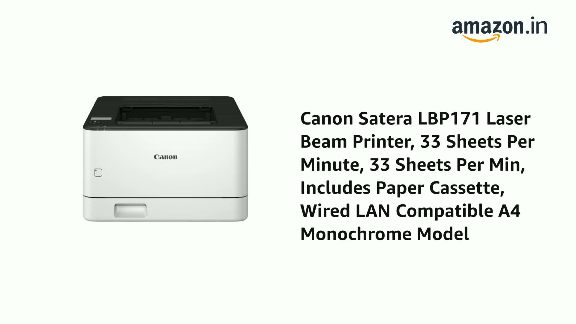 Canon Satera LBP171 Laser Beam Printer, 33 Sheets Per Minute, 33