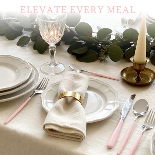 Image of Astercook Silverware Set with Steak Knives 24-Piece Flatware Set for 4 Food-Grade Stainless Steel Pink Cutlery Set Mirror Polished Utensils Set Include Spoons and Forks for Home Kitchen Restaurant