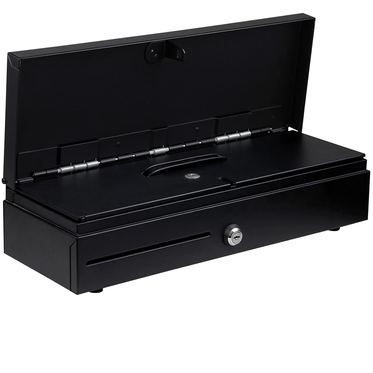 HONEY BEAR Klappdeckel-Kassenlade Registrierkasse Schublade 12V/24V Kassenschublade Kasse Geldlade für POS-Belegdrucker System, mit RJ11/RJ12 Schnittstelle, 6 Banknoten und 8 Münzen (Schwarz)
