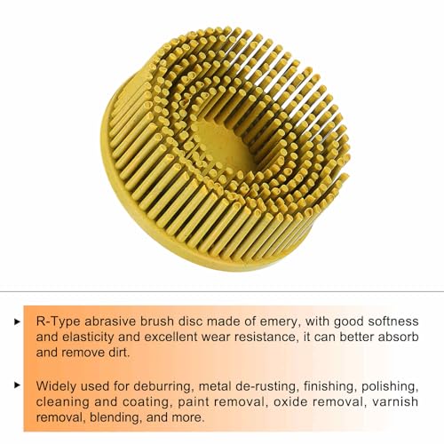Image of HARFINGTON Bristle Disc 2 inch 80 Grit R-Type Abrasive Brush Coarse Bristle Disc Deburring Electric Disc Brush Attachment Abrasive Coating Removal Disc for Metal, Yellow