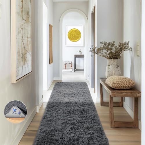 Ophanie Fluffy Shaggy Gray Runner Rug