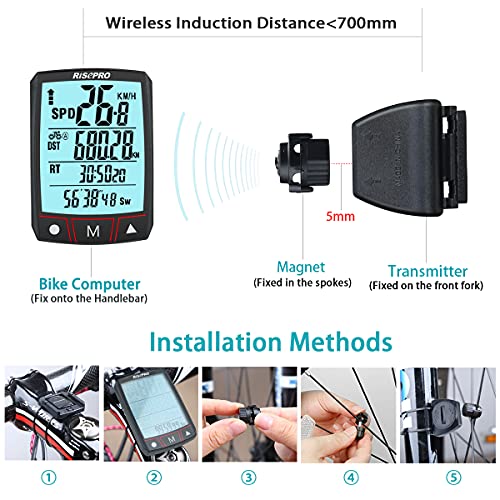 Wireless Bike Computer, RISEPRO Bicycle Speedometer And