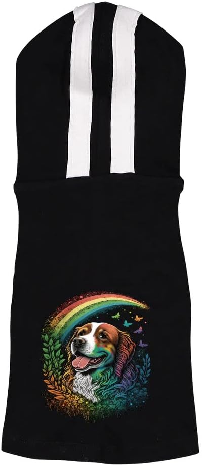 Rainbow Graphic Dog Shirt with Hoodie - Printed Dog Hoodie - Themed Dog Clothing - Pink White, S
