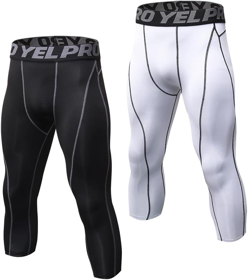 tbearMen’S Leggings Fitness Pants 2 Pairs Pack Quick Dry Workout Sports Tight Trousers Base Layer Basketball Training