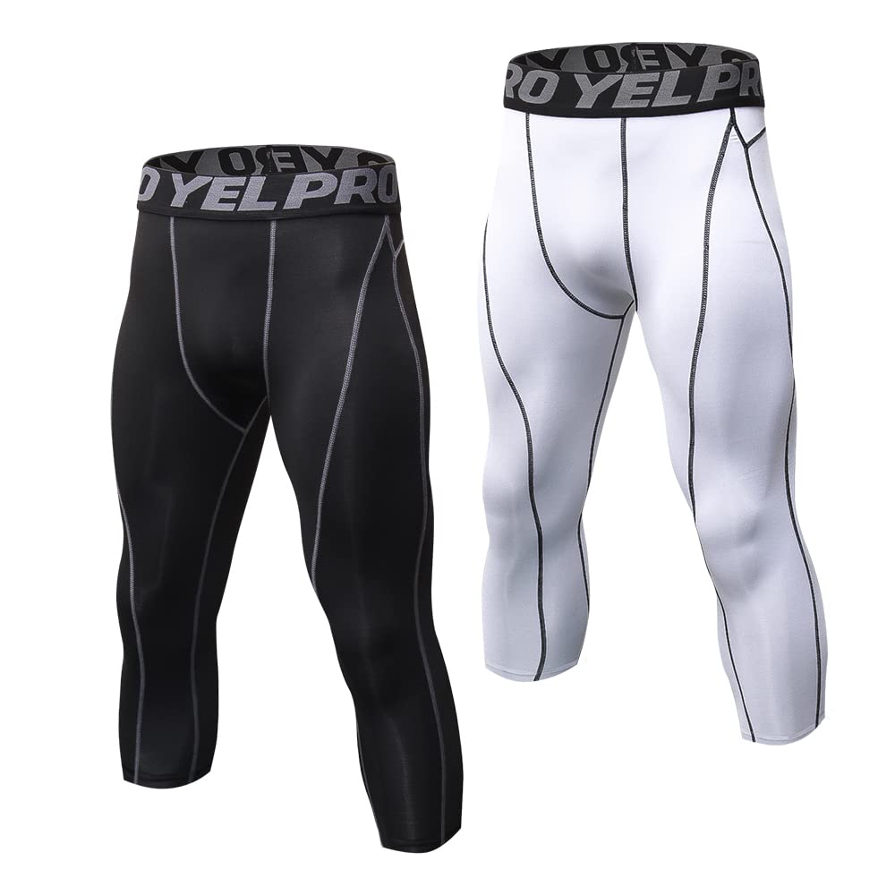 tbearMen’S Leggings Fitness Pants 2 Pairs Pack Quick Dry Workout Sports Tight Trousers Base Layer Basketball Training