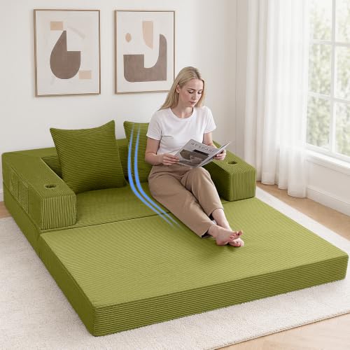 Image of COMAX Futon Sofa Bed, Convertible Sofa Bed, Folding Boneless Couches | Low-Profile Boneless Couch for Living Room, 11.8 inch H Low Seat Small 59 inch Foldable Floor Sleeper Mattress Lounge Space‑Saving