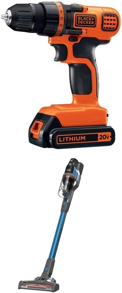 BLACK+DECKER 20V MAX Cordless Drill/Driver with POWERSERIES Extreme Cordless Stick Vacuum, Blue (LDX120C & BSV2020G)