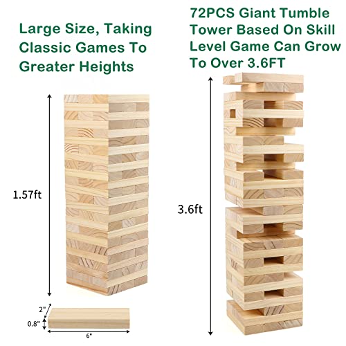 Steventoys 72Pcs Giant Timber Game With Storage Bag, Giant Tumble Tower From 1.57Ft To Over 3.6Ft, Wooden Stacking Games For Kids Adults And Family, Outdoor And Indoor Play #TOP2