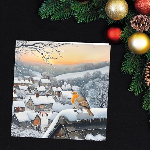 Charity Christmas Cards Pack of 24. Each Christmas Card multipack has 4 different Robin designs. Large size 150x150mm. Verse Inside. Ecofriendly and UK made. - Image 3