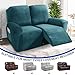 MAXIJIN Recliner Loveseat Slipcover, 6 Pieces Stretch Velvet Reclining Sofa Cover, 2 Seater Love Seat Recliner Couch Cover, Thick, Soft, Washable Furniture Cover (Loveseat Recliner, Peacock Blue)