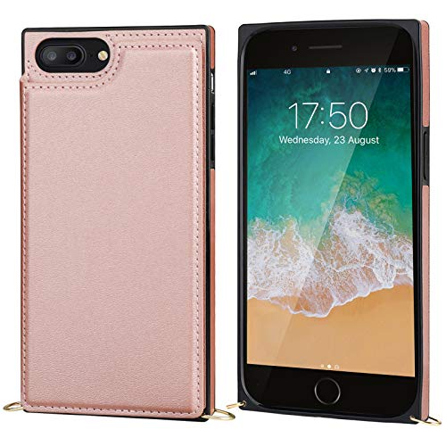 Bocasal Crossbody Wallet Case For Iphone 7 Plus/8 Plus Credit Card Holder Pu Leather Kickstand Shockproof Detachable Cross Body Strap Lanyard Magnetic Closure 5.5 Inch(Rose Gold) #TOP2
