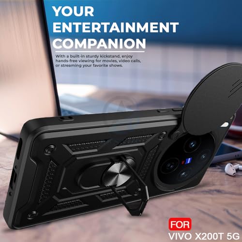 Image of AESTMO Tough Armor VIvo X200T 5G Bumper Back Case Cover | Ring Holder & Sliding Camera Shield Cover | 360 Degree Protection Back Case Cover for VIvo X200T 5G (Black)