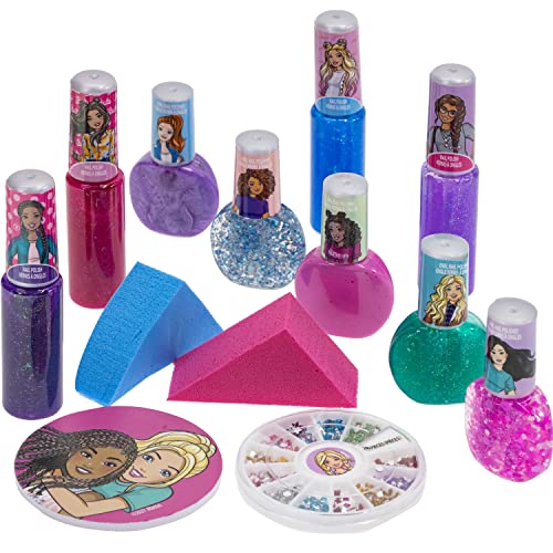 'Barbie - Townley Girl Mega Foldable Nail Salon Set With 18 Pieces Including Non-Toxic Peel-Off Nail Polish For Girls (Glittery And Opaque Colors), A Laptop Pillow, Nail Stencils, Nail Gems And More, Ages 3+, For Parties, Sleepovers And Makeovers #TOP2