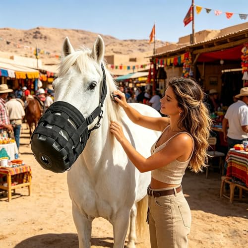 Bozal de sauce para caballos con cesta universal antilevante y cabestro ajustable 5