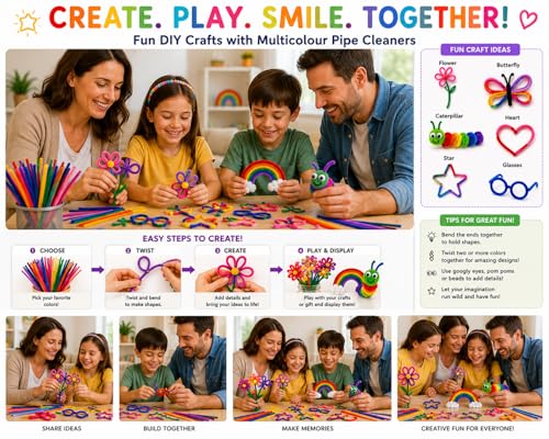 Image of Premium 100 Pcs Pipe Cleaners for DIY Craft Flowers Bouquet Fuzzy Chenille Stems & Fluffy Sticks for Arts & Crafts, Creative School Projects, Kids Craft Supplies, Home & Party Decor (Pastel Colours)