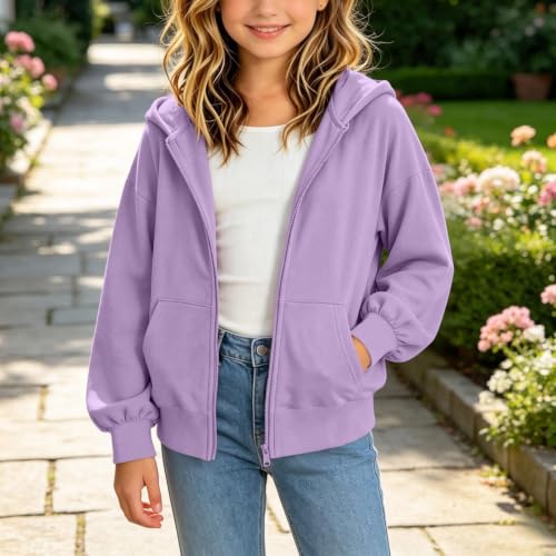 Cethrio Hoodies for Boys 14-16 Girls Zip Up Hoodie Oversized Hooded Sweatshirt Jacket Fall 2026 Fashion 5T Back to School Outfits for Girls Sudaderas Con Capucha Dressly Capsule Wardrobe Purple - image 3