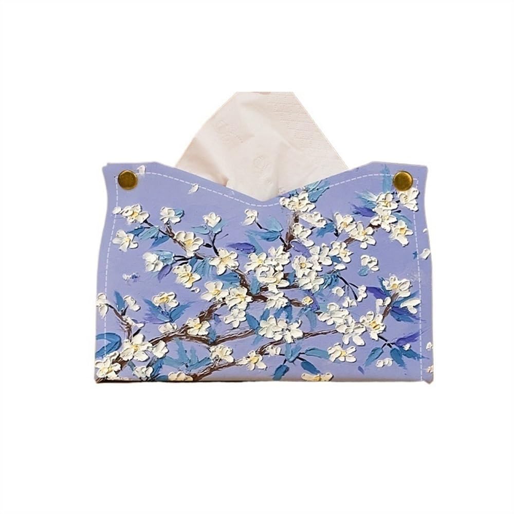 ROHCGHC Tissue boxes, Light Luxury Style Cover Colourful Oil Painting PU Leather Tissue Holder Office Napkin Dispenser(Purple)