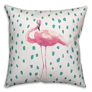 Pink teal tropical flamingo indooroutdoor pillow decorative pillows for living room couch bed sofa patio fluffy soft cushion water resistant pink 18×18  urban country home decor