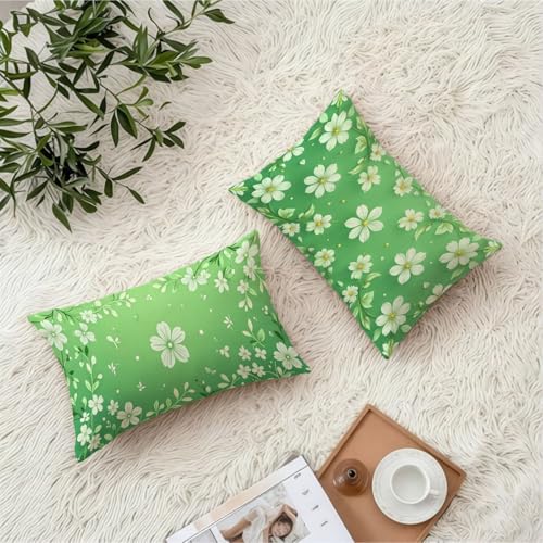 Housse de coussin imperméable 40x70 cm verte en lin géométrique double face