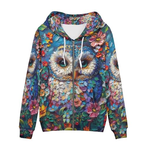 PinUp Angel Sweat à capuche zippé pour femmes, sweat à capuche graphique, veste décontractée, streetwear pour adolescentes, vêtements d'automne, Hibou...