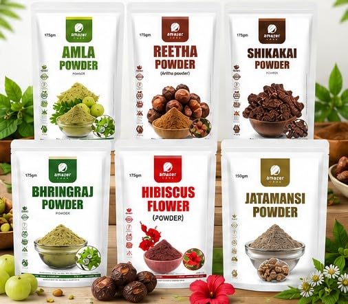 Image of Herbal Hair Powder Combo for Hair Growth & Hair Fall Control | Amla, Reetha, Shikakai, Bhringraj, Hibiscus & Jatamansi Powder | Natural Hair Care Combo Pack | Chemical Free | 6 Packs