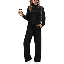 Two Piece Sets for Women Spring Travel Vacation Outfits 2026 Long Sleeve Lounge Sets Side Slit Wide Leg Pants S-3XL