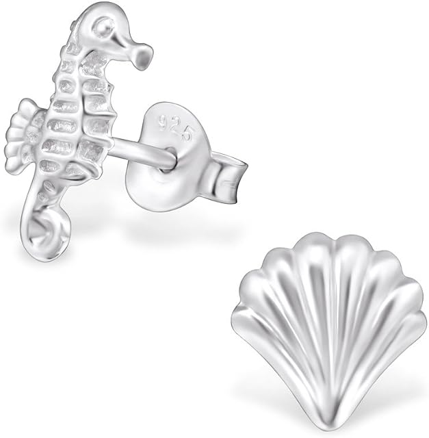 Seahorse and Seashell Earrings - Sterling Silver