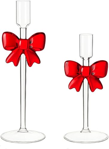 Juego de 2 portavelas de vidrio cónico, transparente pequeño, juego de velas de vidrio más grueso para bodas, fiestas de Navidad, comedor, mesa,