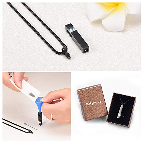 XSMZB Crystal Cremation Urn Jewelry Cube Memorial Ashes Necklace Pendant Keepsake- Black Birthstone Series(Light Blue)