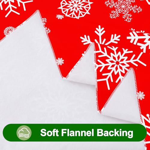 Smiry Christmas Rectangle Table Cloth, Waterproof Vinyl Tablecloth with Flannel Backing, Wipeable Snowflake Plastic Tablecloths for Christmas Table Decorations (60"x84", Christmas Red) – Image 6