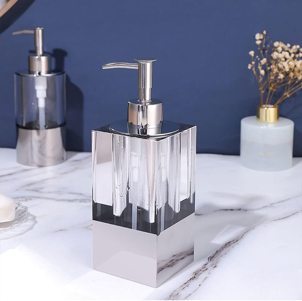 Hand Soap Bottle Crystal with Stainless Steel Pump Emulsion Dispenser Bottle Suitable for Kitchen Bathroom Accessories Countertop Lotion Shampoo Bath Soap，B