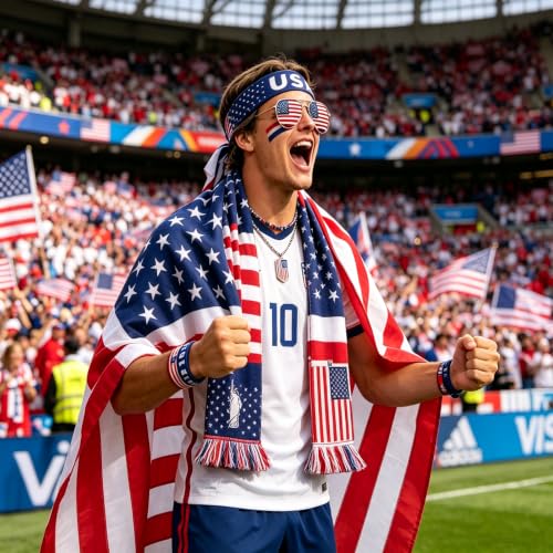 2026 World Soccer Sport Cup USA Fan Gear Kit - Patriotic Supporter Set for Game Day, Watch Parties & National Celebrations with American Flag Scarf,Headband,Wristbands,Face Paint,Necklace,Sunglasses by IELEK - Image 5