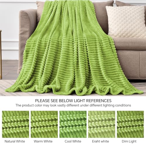 Image of BEDELITE Fleece Throw Blanket for Couch - 3D Ribbed Jacquard Soft and Warm Decorative Fuzzy Blanket - Cozy, Fluffy, Plush Lightweight Dark Citron Throw Blankets for Bed, Sofa, 50x60 inches