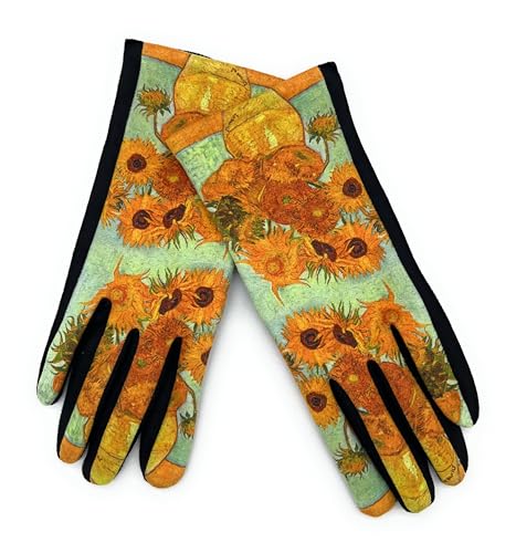 Genérico Guantes Artísticos, Táctiles para Pantalla, Diseño cuadros famosos, Elásticos y Suaves para Mujer, 23x8 cm, Colección Otoño e Invierno (Amarillo)