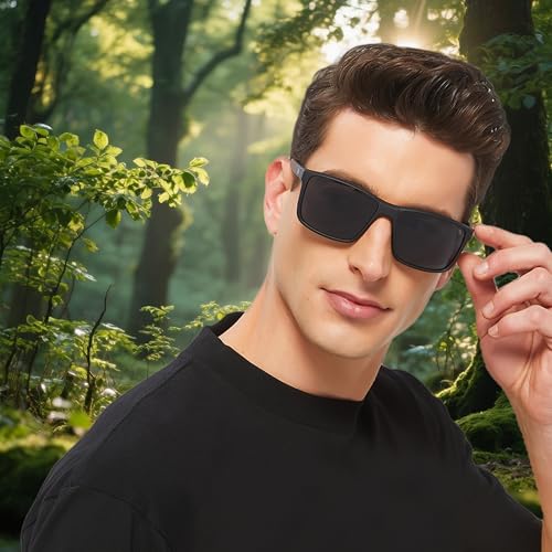 Image of Men's Polarized Sunglasses, Square Rubber Frame Carbon Fiber Temple Fishing Driving Sun Glasses UV Protection RFS8205