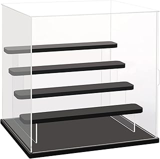 Choowin 5-Tier Clear Acrylic Display Case Display Box Display Stand with Door,Countertop Display Case for Collectible Mini Action Figure,Dustproof Storage Organizer(Black Base,Step)