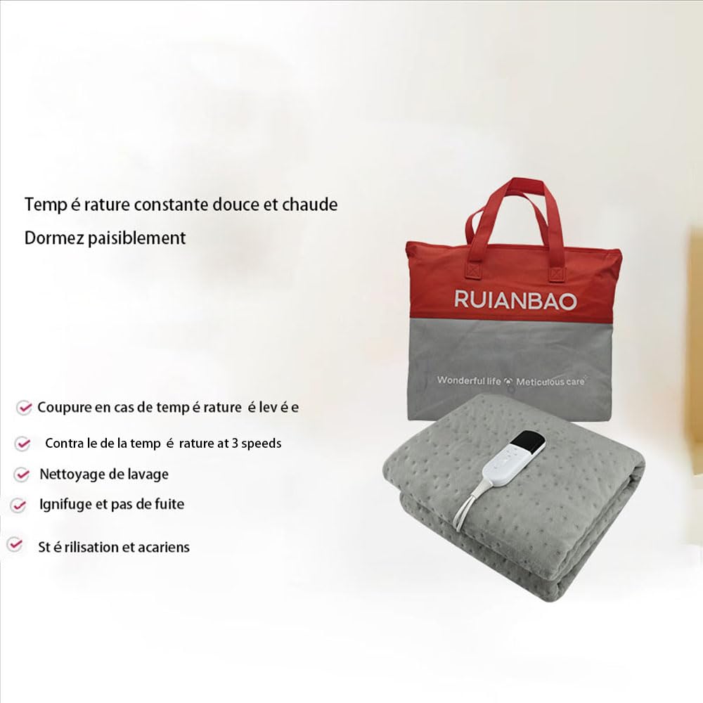 Coperta termica,spegnimento automatico, 150 x 80 cm, display LED, protezione da surriscaldamento, coperta in pile, con timer di 12 ore e 3 livelli di calore, in lavatrice,Beige