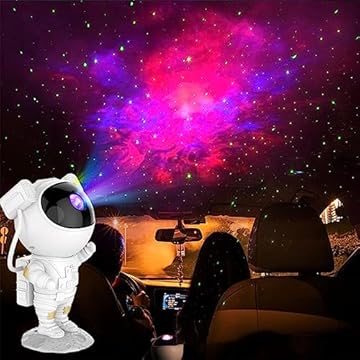 magical JD Projetor de luz galáxia, projetor de estrela de astronautas para luz noturna de quarto com brilho ajustável e velocidade