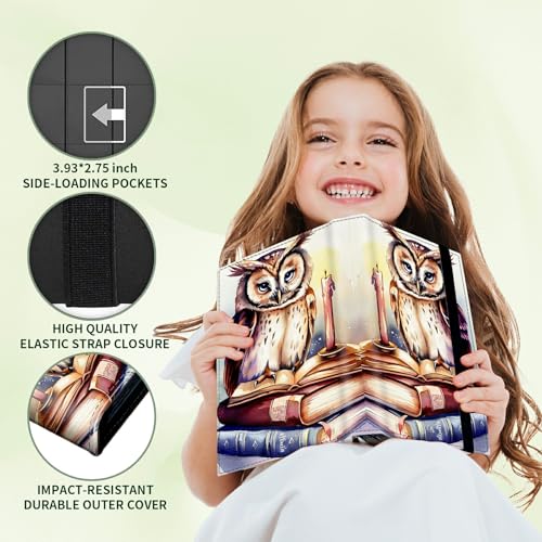 RWUTYTIUL Book Owl 4 Pocket Trading Cards Album, Trading Card Binder Holder with 160 Card Protector, Expandable PU Card Book Collectable Sports Card Binder for Sports, MTG and Other TCG Folder