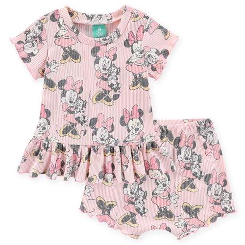 Disney Baby Lilo and Stitch Minnie Mouse Winnie The Pooh Girls Peplum T-Shirt and Shorts Outfit Set for Newborn and Infants