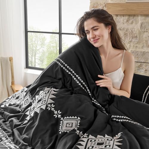 Baskbed Embroidered Comforter Set Queen 3 Piece Boho Bedding Black - image 6